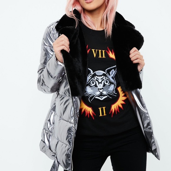 Missguided Metallic Puffer Aviator Coat - Picture 6 of 8
